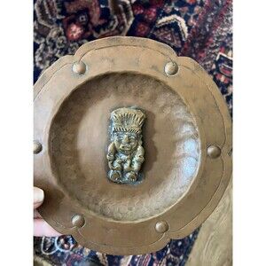 *VINTAGE* 7” Hammered Mayan God Copper Plate Hangable Wall Decor Primitive